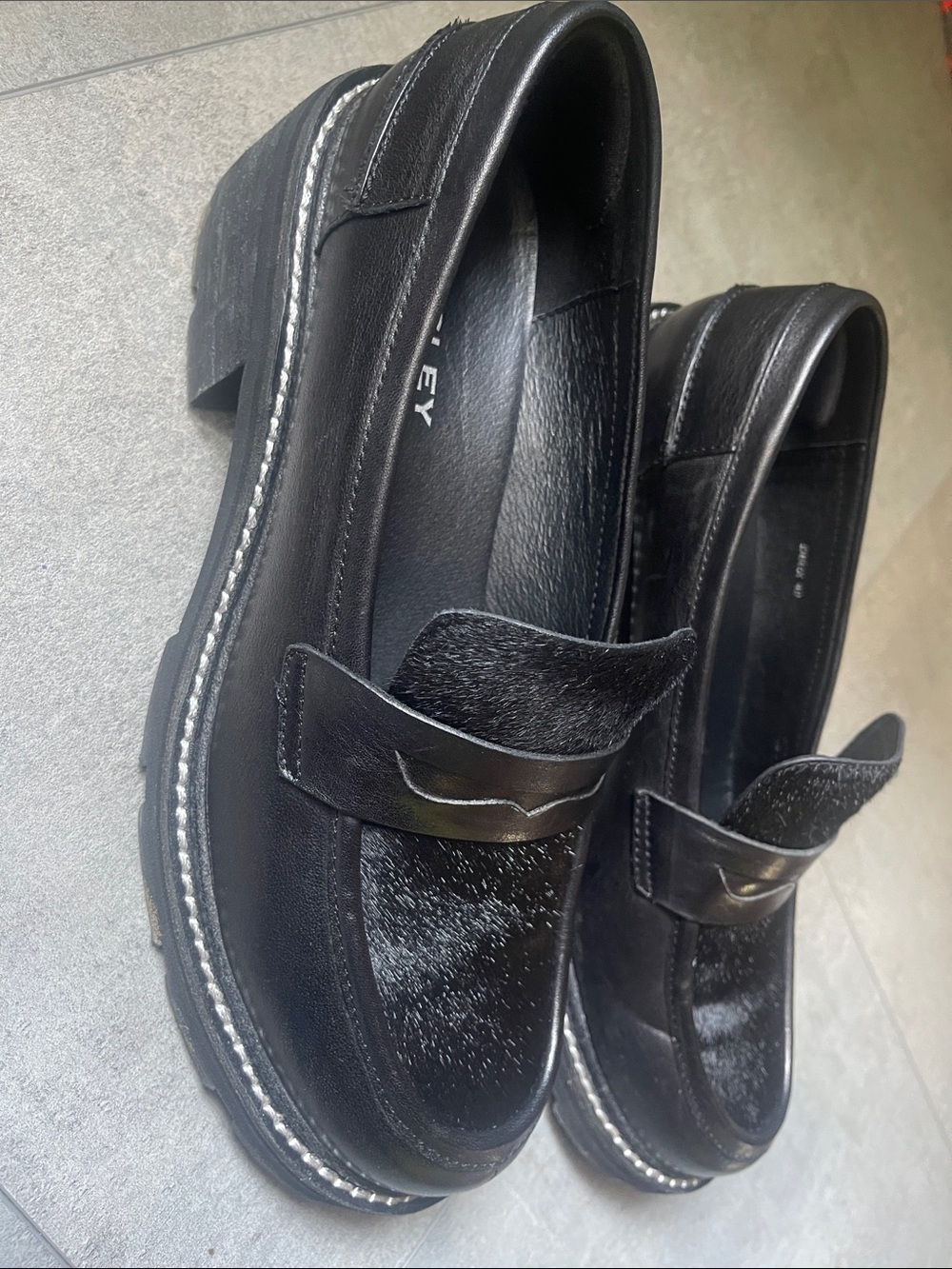 Bresley Black Leather and Haircalf Penny Loafers with Lug Sole